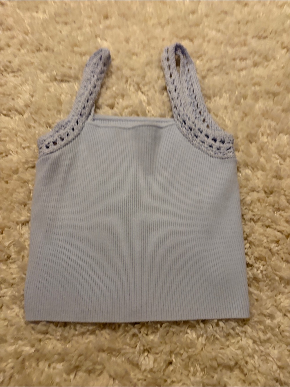 aerie Pastel Blue Ribbed Tank with Crochet Straps
